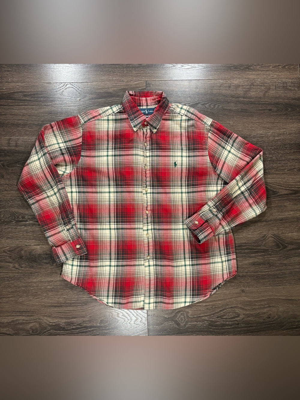 Ralph Lauren Red and Cream Plaid Button-Down Shirt Size XL